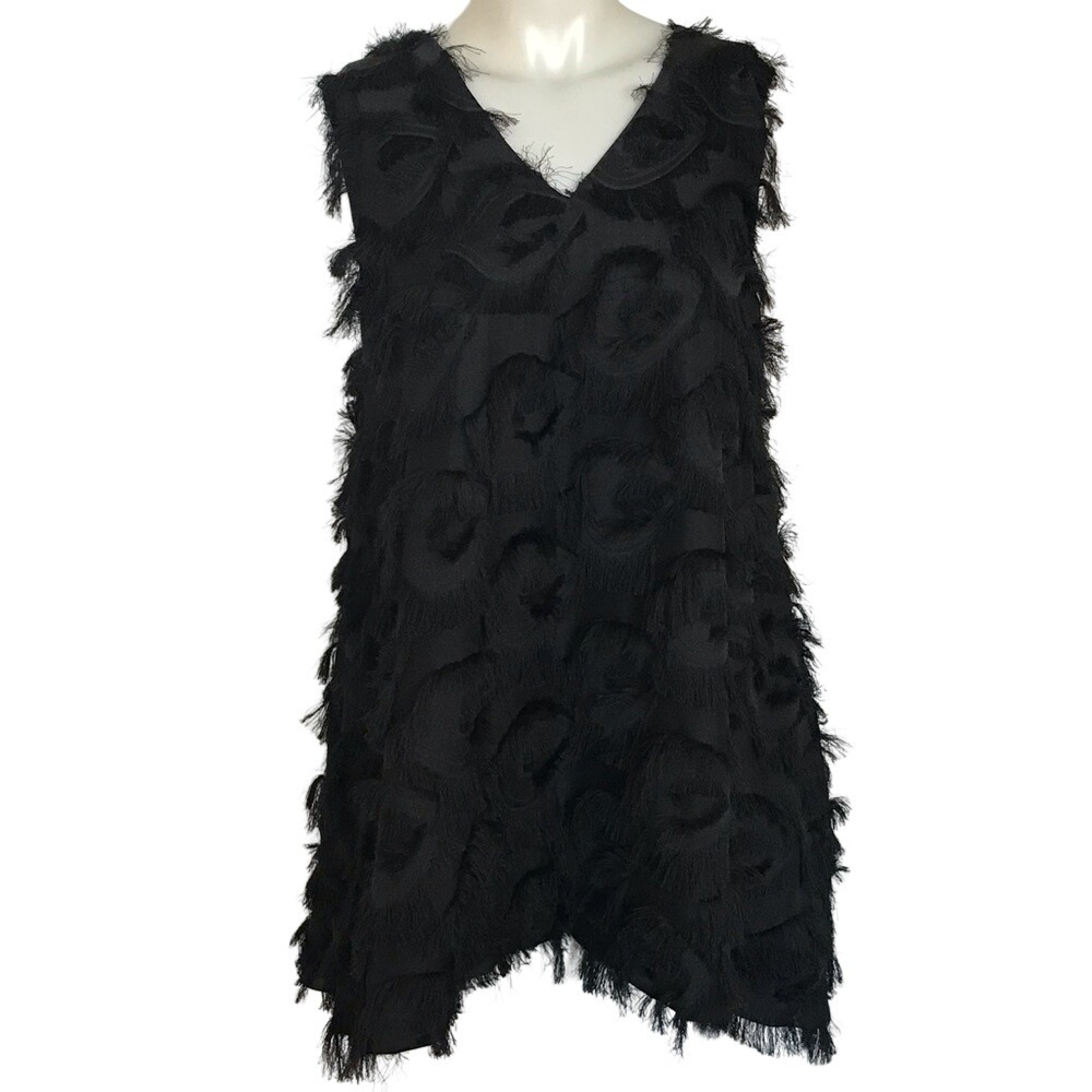 UNIQUE BLACK FUZZY PEACOCK PATTERN SWING TOP